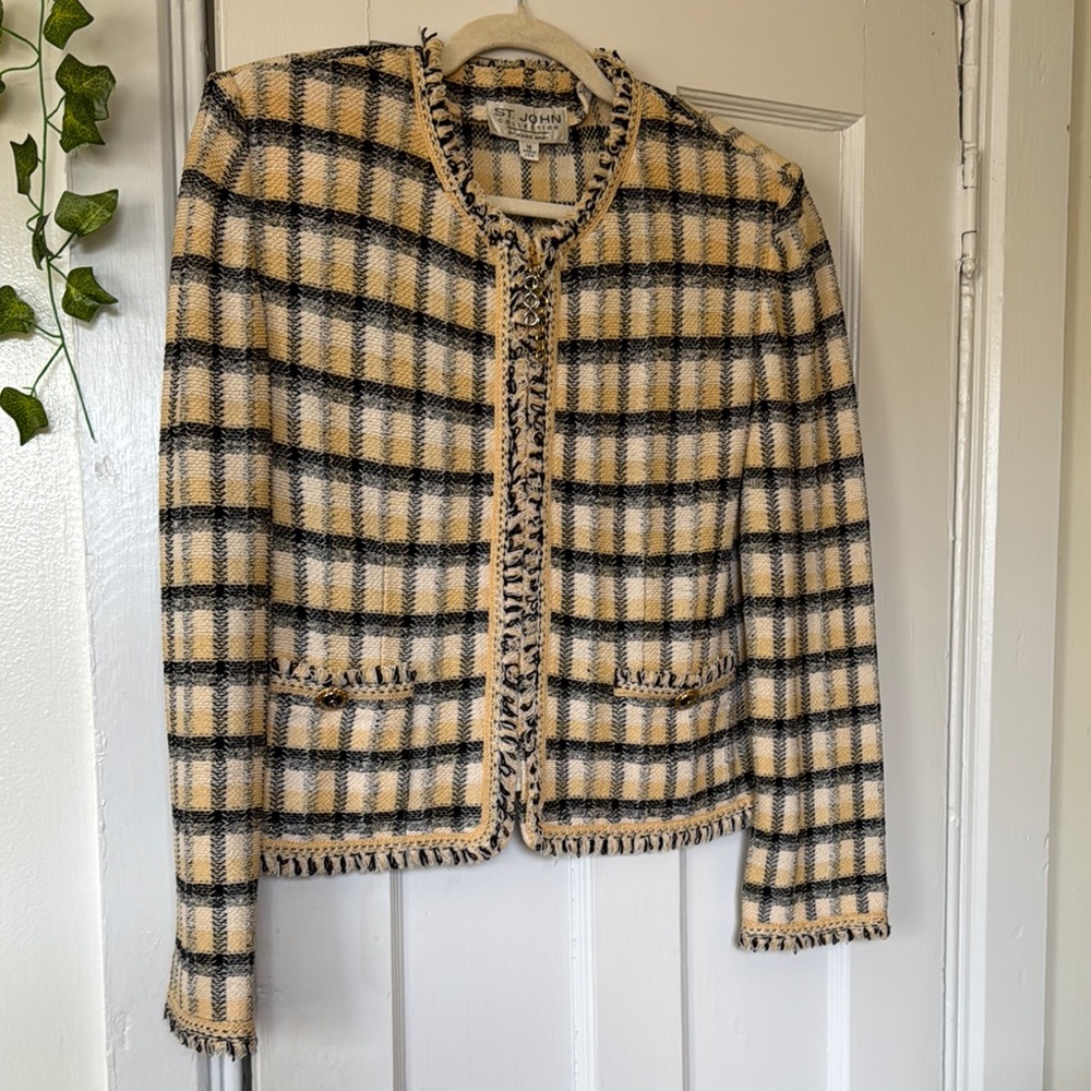 Chic Tweed Plaid Jacket - Black and Cream